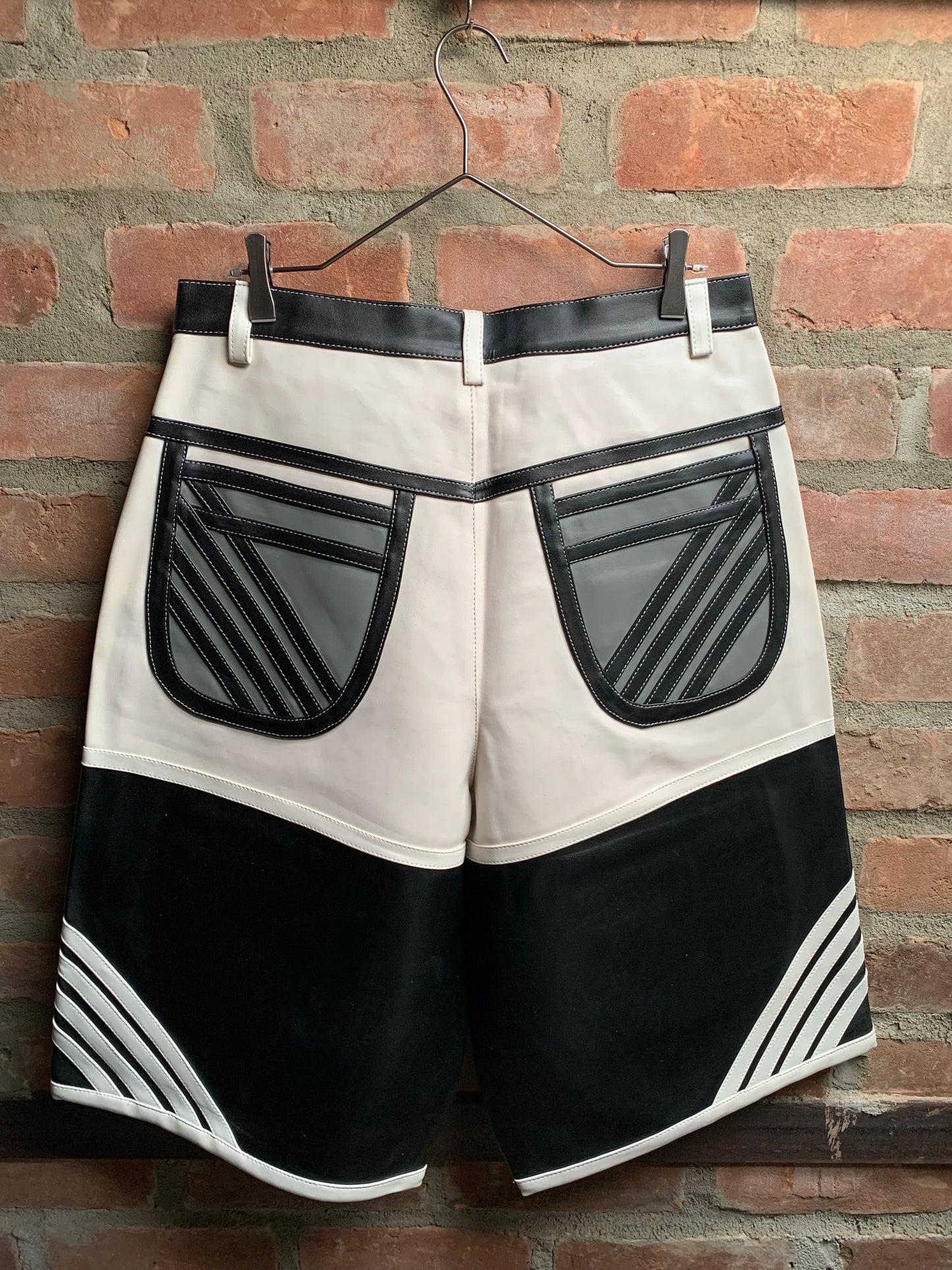 Elephant Black and Gray Leather Shorts