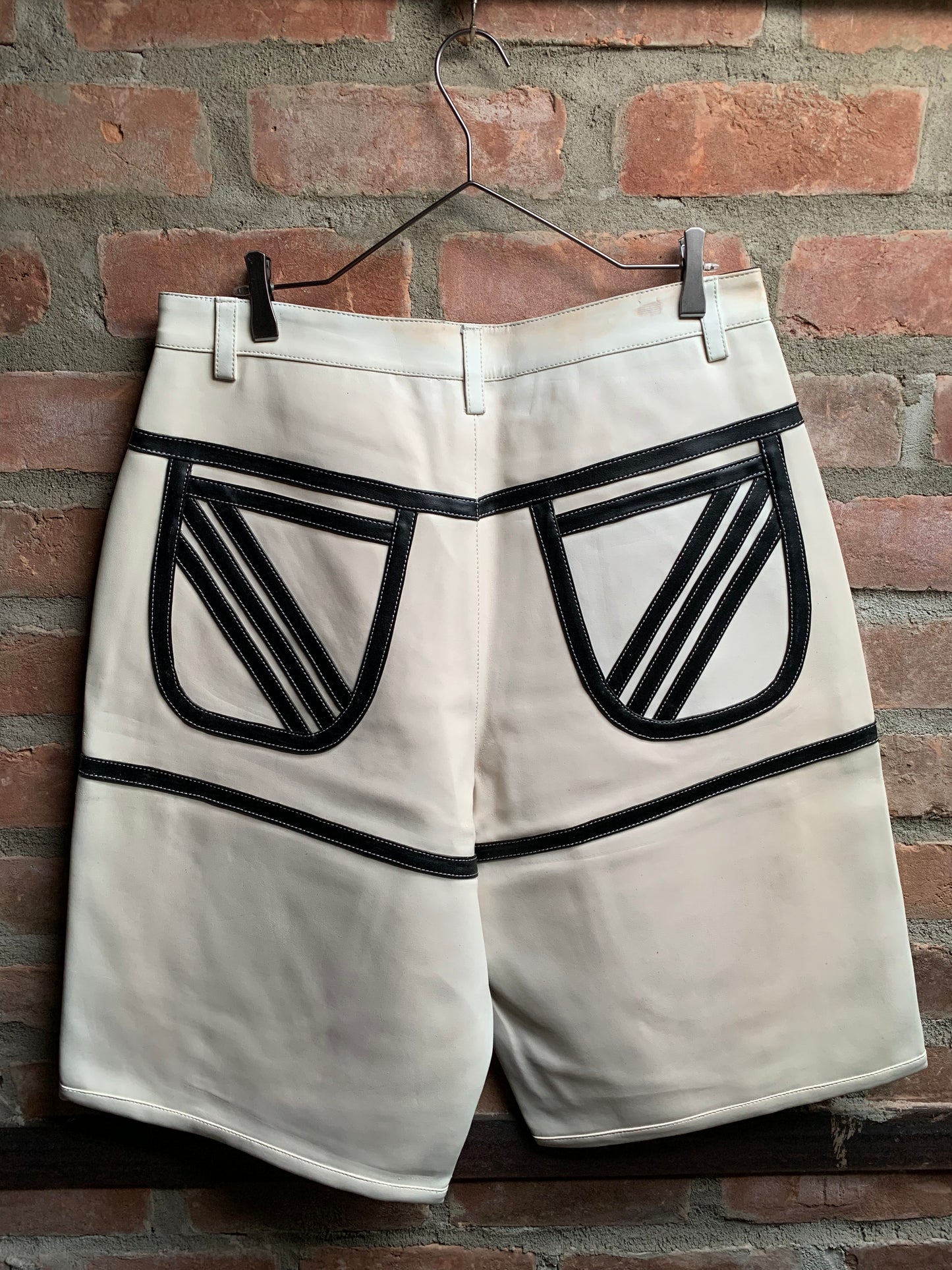 Elephant Black and White Leather Shorts