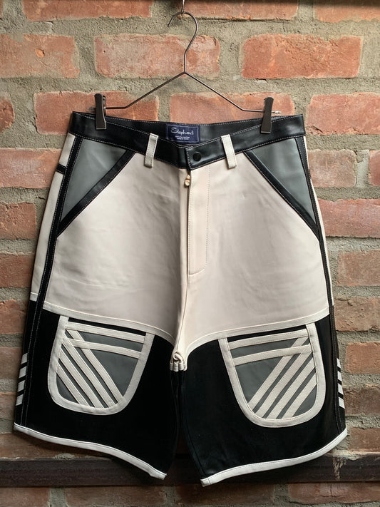 Elephant Black and Gray Leather Shorts