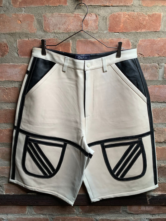 Elephant Black and White Leather Shorts