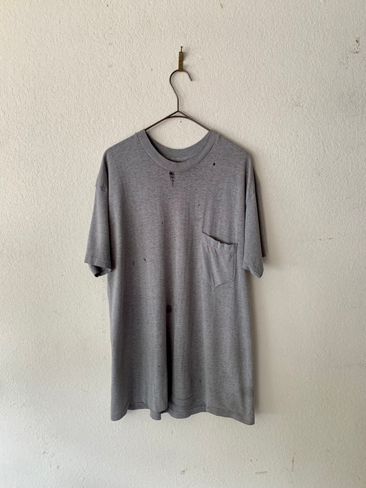80's Grey Distressed Pocket T-Shirt